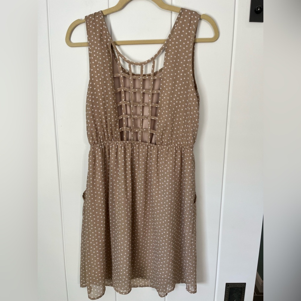 Band of Gypsies Tan Backless Dress with White Dots